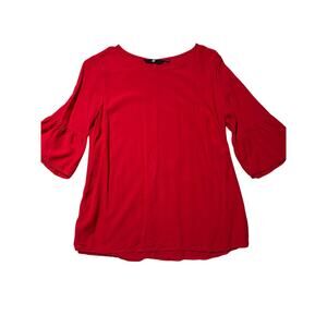 Fig Womens XS Red Short Bell Sleeve Lightweight Casual Blouse